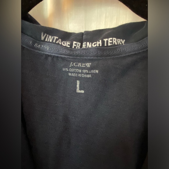 J. Crew Short Sleeve Hoodie Vintage French Terry V neck Size Woman’s Large - Picture 2 of 6
